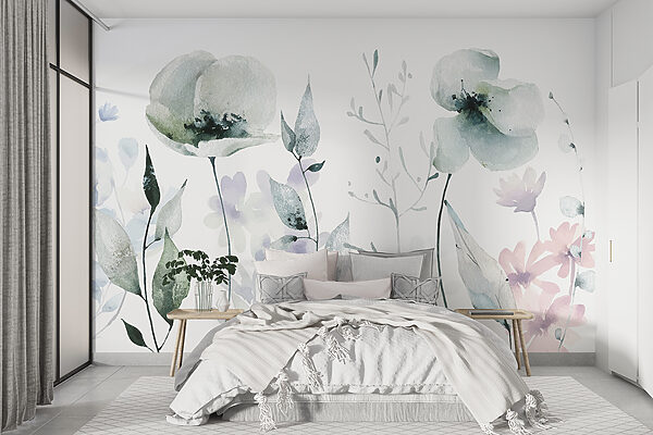 Fleurs dans un lavis d'aquarelle doux Papier peint Fleurs dans un lavis d'aquarelle doux