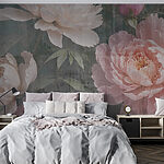 Papier peint Groupe de fleurs sur fond gris