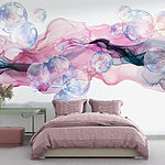 Papier peint Groupe de bulles dans un liquide rose et violet