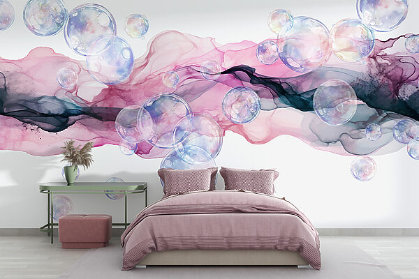 Groupe de bulles dans un liquide rose et violet Papier peint Groupe de bulles dans un liquide rose et violet