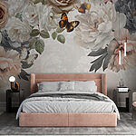 Papier peint Groupe de fleurs avec papillons