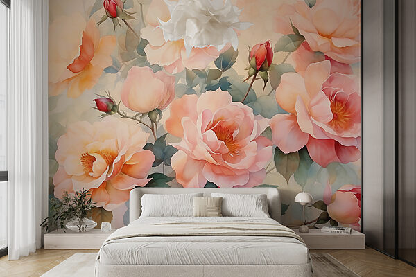 Peinture de fleurs sur un mur Papier peint Peinture de fleurs sur un mur