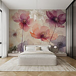 Papier peint Groupe de fleurs sur fond blanc