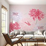 Papier peint Groupe de fleurs sur fond rose