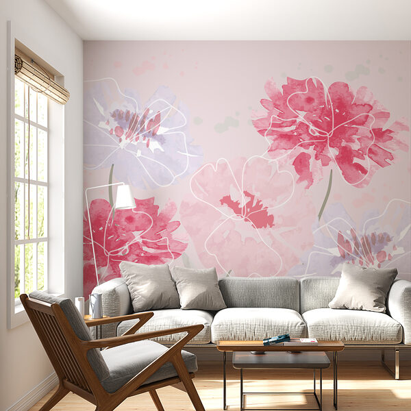 Groupe de fleurs sur fond rose Papier peint Groupe de fleurs sur fond rose