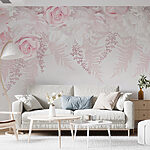 Papier peint Groupe de fleurs et de feuilles