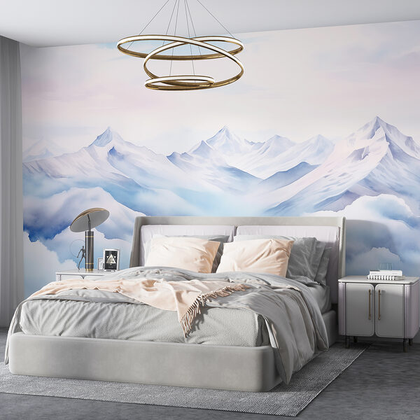 Aquarelle de montagnes et de nuages Papier peint Aquarelle de montagnes et de nuages