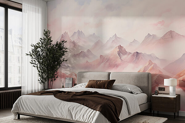 Peinture de montagnes et de nuages Papier peint Peinture de montagnes et de nuages