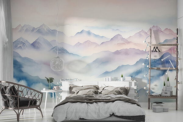 Peinture de montagnes et de nuages Papier peint Peinture de montagnes et de nuages