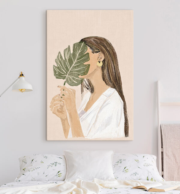 Femme tenant une feuille Tableaux Femme tenant une feuille