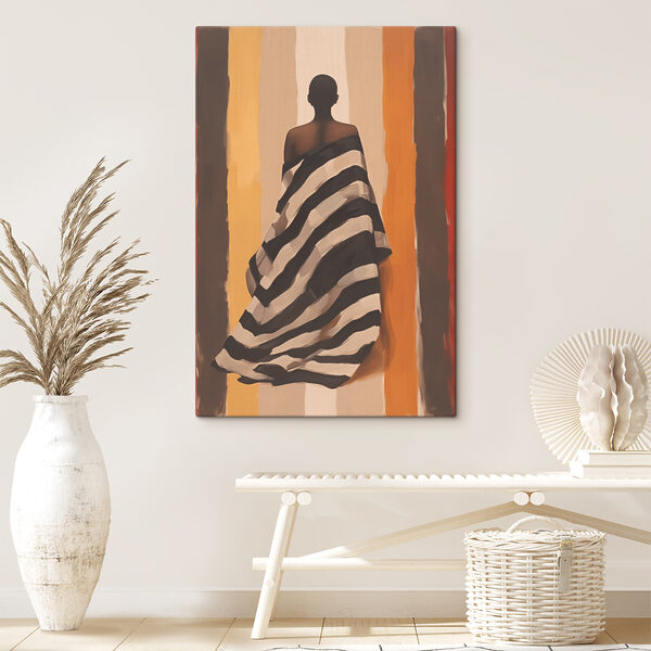 Femme enveloppée dans une couverture rayée Tableaux Femme enveloppée dans une couverture rayée