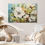 Tableaux Peinture de fleurs sur fond bleu
