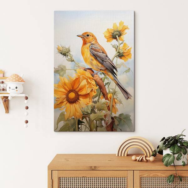 Oiseau sur une branche avec des fleurs Tableaux Oiseau sur une branche avec des fleurs
