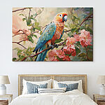 Tableaux Oiseau coloré assis sur une branche avec des fleurs