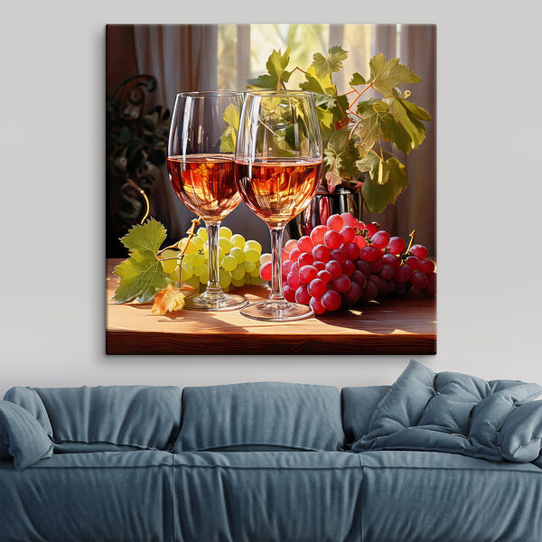 Deux verres de vin à côté de raisins Tableaux Deux verres de vin à côté de raisins