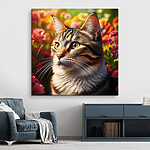 Tableaux Chat dans un jardin de fleurs