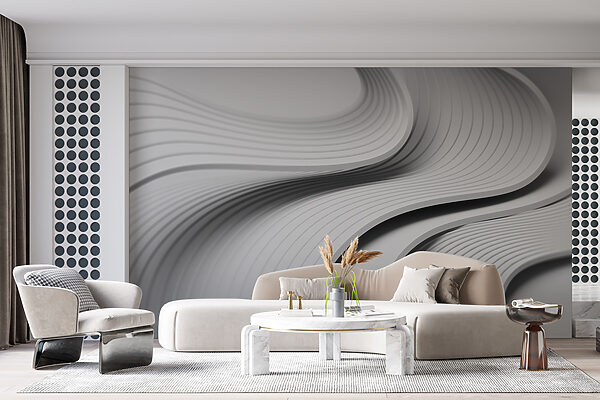 Papier peint Lignes courbes blanches et grises