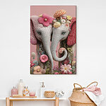 Tableaux Deux éléphants avec des fleurs sur la tête