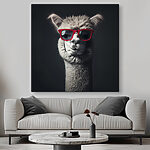 Tableaux Lama portant des lunettes de soleil rouges