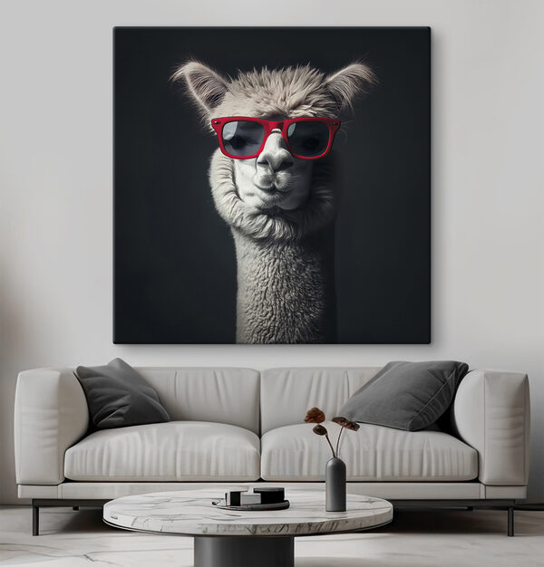 Lama portant des lunettes de soleil rouges Tableaux Lama portant des lunettes de soleil rouges