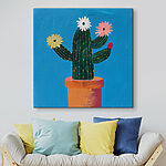 Tableaux Peinture d'un cactus avec des fleurs