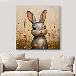 Tableaux Peinture d'un lapin dans un champ de fleurs