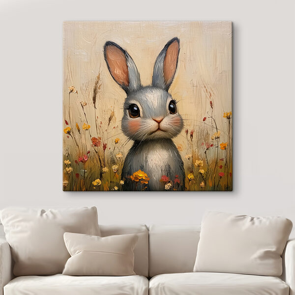 Peinture d'un lapin dans un champ de fleurs Tableaux Peinture d'un lapin dans un champ de fleurs