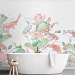 Papier peint Aquarelle de poissons et de fleurs