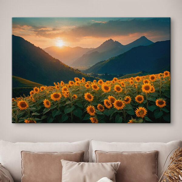 Champ de tournesols en montagne Tableaux Champ de tournesols en montagne