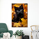 Tableaux Chaton noir dans un tas de feuilles