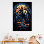 Tableaux Maison hantée avec citrouilles et pleine lune