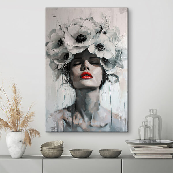 Peinture d'une femme avec des fleurs sur la tête Tableaux Peinture d'une femme avec des fleurs sur la tête