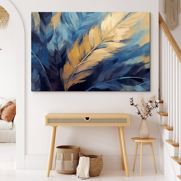 Danse des plumes en bleu et en ambre Tableaux Danse des plumes en bleu et en ambre