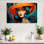 Tableaux Femme aux cheveux bleus et au chapeau orange