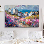 Tableaux Peinture d'un village avec des fleurs