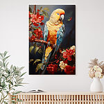 Tableaux Oiseau coloré assis sur une branche avec des fleurs