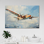 Tableaux Un avion orange et blanc volant dans le ciel