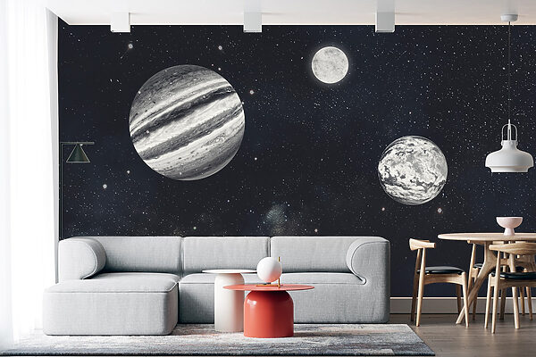 Des planètes dans l'espace avec des étoiles Papier peint Des planètes dans l'espace avec des étoiles