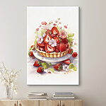 Tableaux Aquarelle d'une tarte avec des fraises et des fleurs