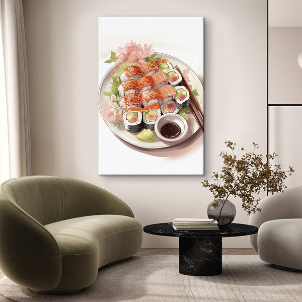 Assiette de sushis avec baguettes Tableaux Assiette de sushis avec baguettes