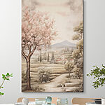 Tableaux Peinture d'un paysage avec des arbres et un bâtiment
