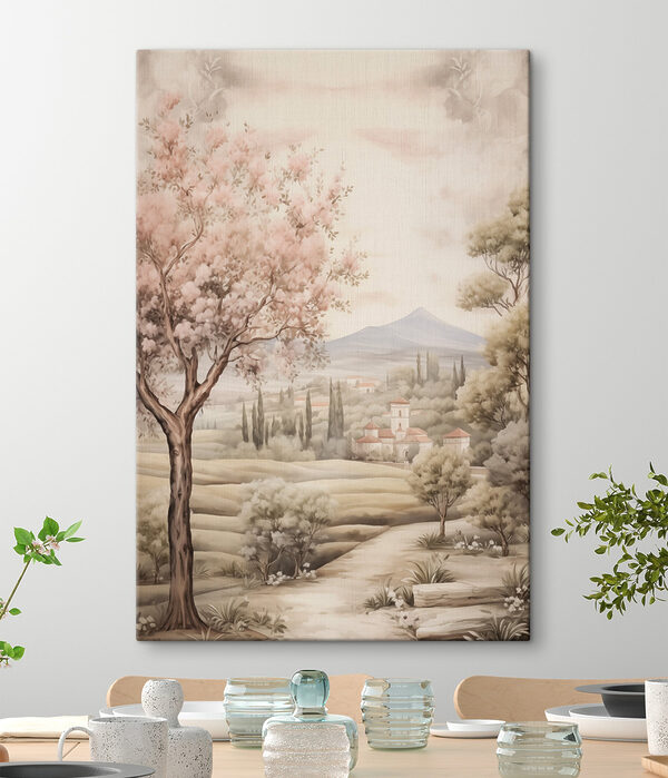 Peinture d'un paysage avec des arbres et un bâtiment Tableaux Peinture d'un paysage avec des arbres et un bâtiment