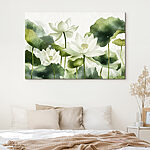Tableaux Groupe de fleurs blanches avec des feuilles vertes