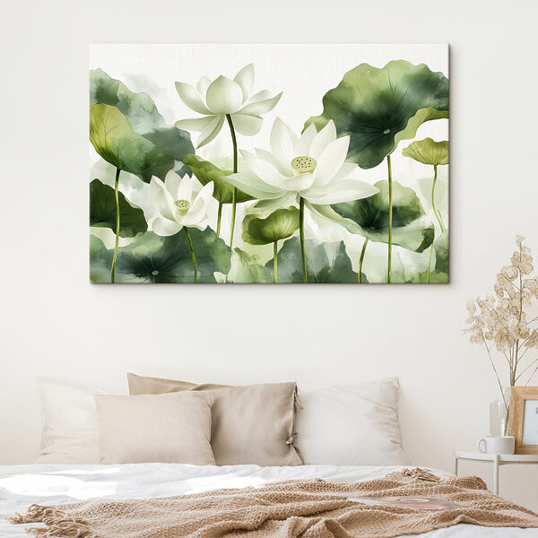 Groupe de fleurs blanches avec des feuilles vertes Tableaux Groupe de fleurs blanches avec des feuilles vertes