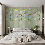 Papier peint Rangée de fleurs avec des feuilles vertes