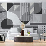 Papier peint Motif géométrique gris et blanc