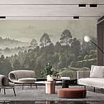 Papier peint Paysage d'arbres et de brouillard