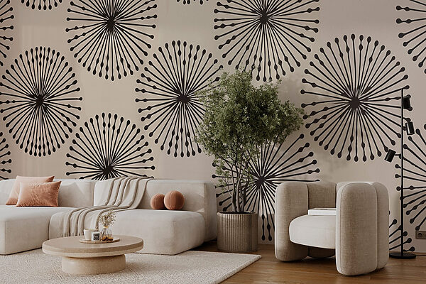 Motif de cercles noirs et blancs Papier peint Motif de cercles noirs et blancs