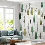 Papier peint Motif d'arbres sur fond blanc