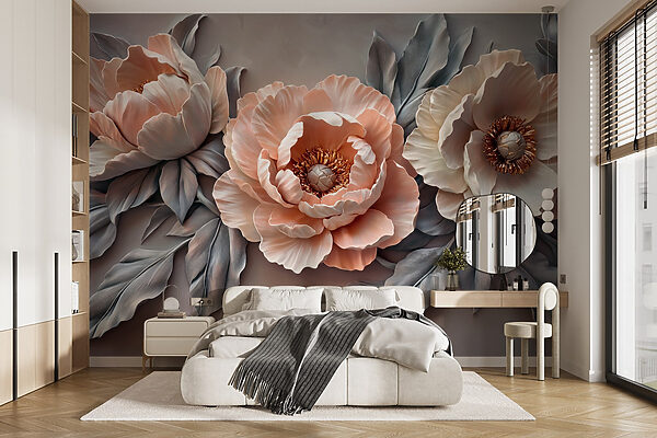 Groupe de fleurs avec feuilles Papier peint Groupe de fleurs avec feuilles